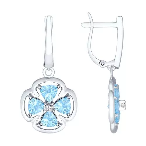 Серьги из серебра с топазами и фианитами