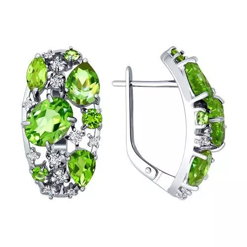 Серьги из серебра с фианитами и хризолитами