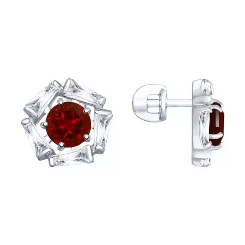 Серьги из серебра с гранатами и фианитами