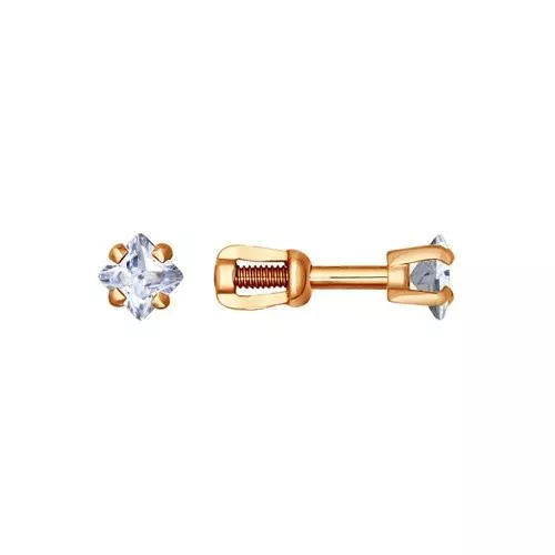 Серьги-пусеты из золочёного серебра с фианитами