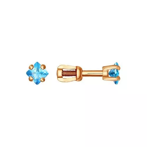 Серьги-пусеты из золочёного серебра с голубыми фианитами