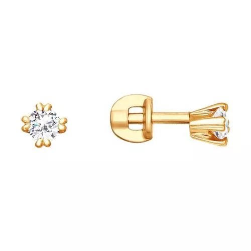 Серьги-пусеты из золочёного серебра с фианитами