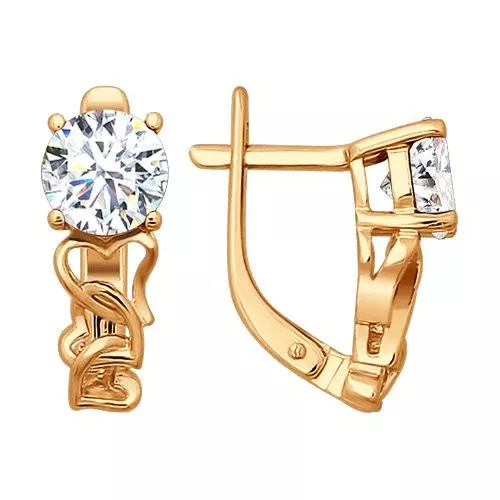 Серьги из золочёного серебра с фианитами