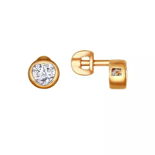 Серьги-пусеты из золоченого серебра c фианитом в форме сердца