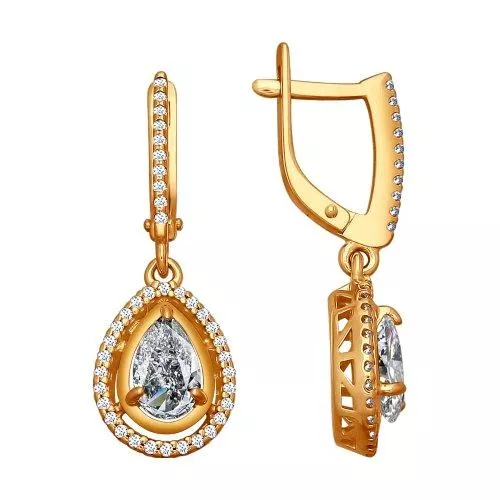 Серьги из золочёного серебра с фианитами