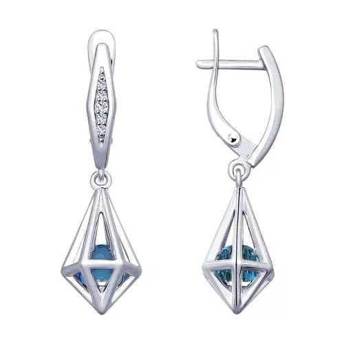 Серьги из серебра с голубыми кристаллами Swarovski и фианитами