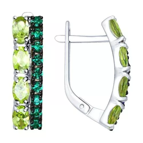 Серьги из серебра с зелеными фианитами