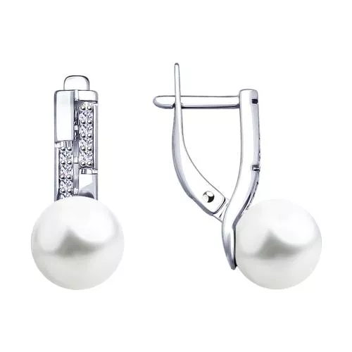 Серьги из серебра с жемчугом Swarovski и фианитами