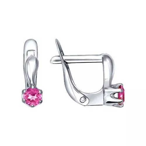 Серьги из серебра с розовыми фианитами