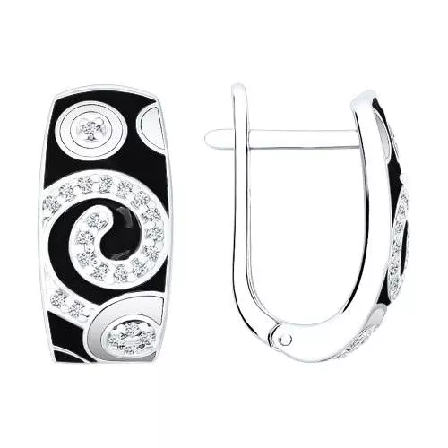 Серьги из серебра с эмалью с фианитами