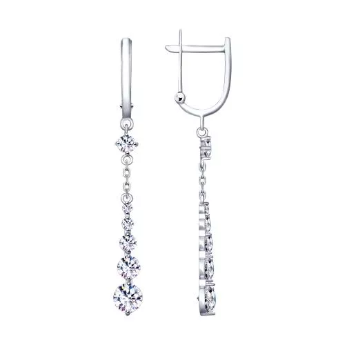 Длинные серебряные серьги с фианитами