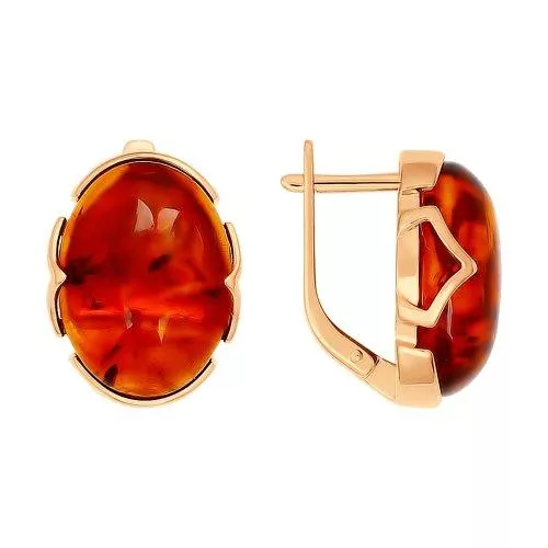 Серьги из золочёного серебра с коричневым янтарём (пресс.)