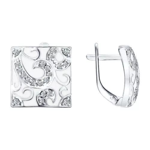 Серьги из серебра с эмалью с фианитами