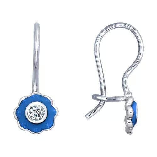 Серьги из серебра с эмалью с фианитами