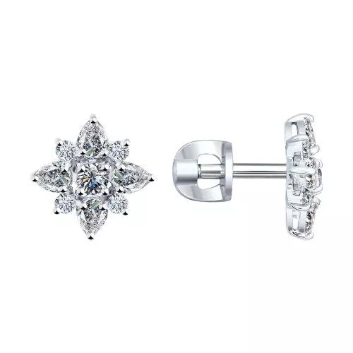 Серьги-пусеты из серебра с фианитами