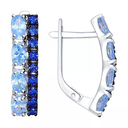 Серьги из серебра с синими и голубыми фианитами
