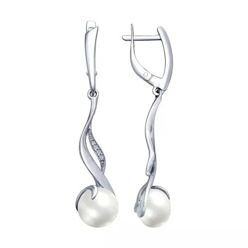 Серьги из серебра с жемчугом и фианитами