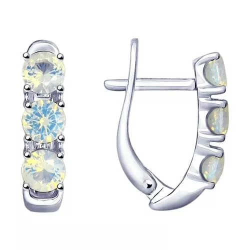 Серьги из серебра с белыми ситаллами