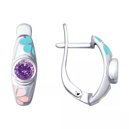 Серьги из серебра с эмалью и фианитами