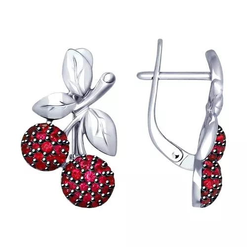 Серебряные серьги «Вишенки» с красными фианитами