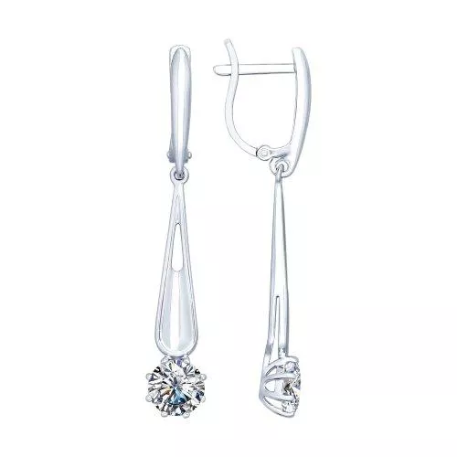 Серьги длинные из серебра с фианитами