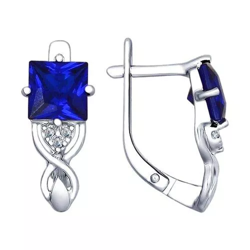 Серьги из серебра с бесцветными и синими фианитами