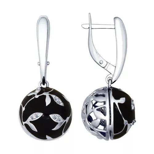 Серьги из серебра с эмалью с фианитами