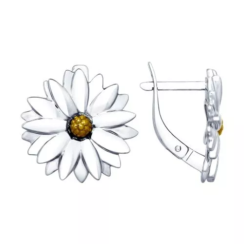 Серьги «Ромашка» из серебра с золочением