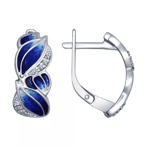 Серьги из серебра с эмалью с фианитами