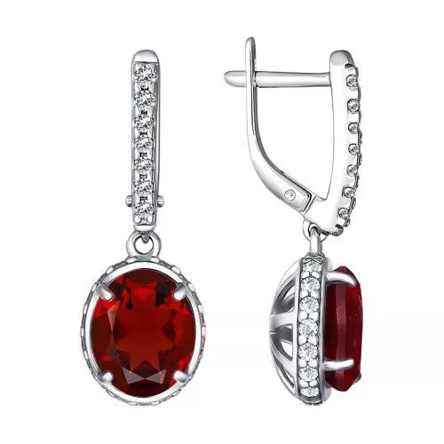 Серьги из серебра с гранатами и фианитами