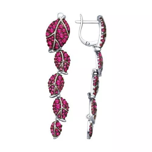 Серьги из серебра «Листья» с фианитами