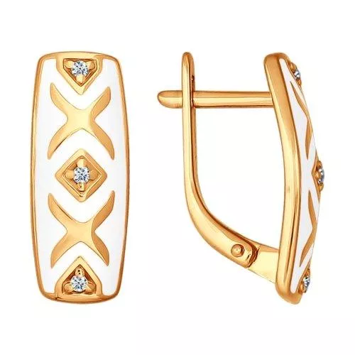 Серьги из золочёного серебра с эмалью с фианитами