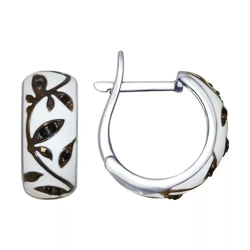 Серьги из серебра с эмалью с чёрными фианитами