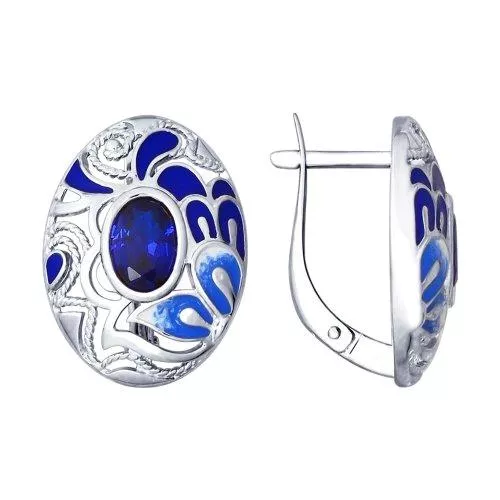 Серьги из серебра с эмалью с синими фианитами