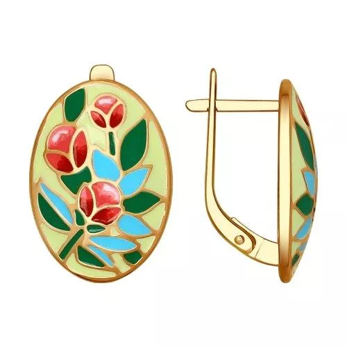 Серьги из золочёного серебра с эмалью