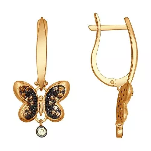 Серьги из золочёного серебра с жёлтыми и коричневыми фианитами