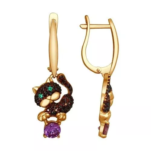 Серьги в виде кошек с фианитами