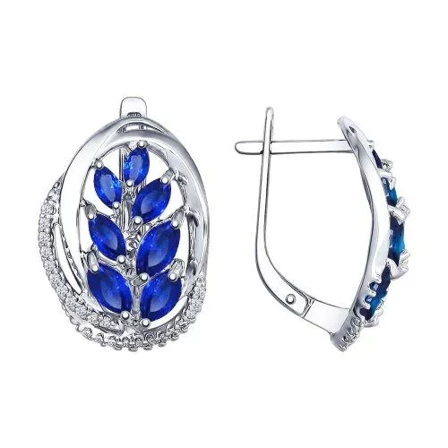 Серьги из серебра с бесцветными и синими фианитами