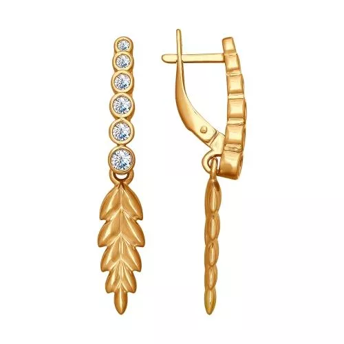 Серьги из золочёного серебра с фианитами