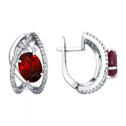 Серьги из серебра с гранатами и фианитами