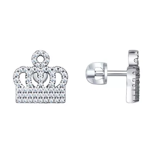 Серьги-пусеты «корона» с фианитами
