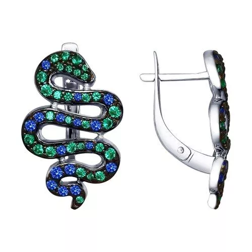 Серьги «Змеи» с фианитами