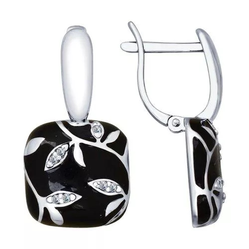 Серьги из серебра с эмалью с фианитами