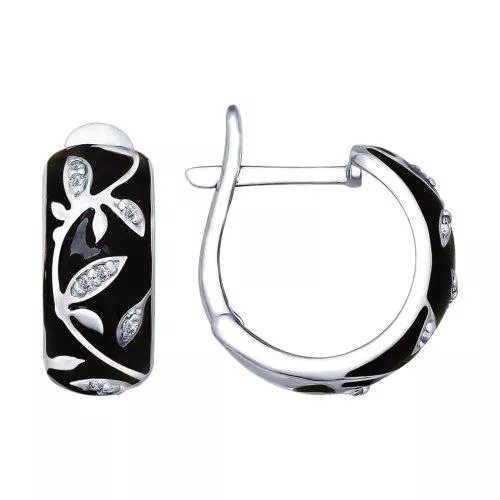 Серьги из серебра с эмалью с фианитами