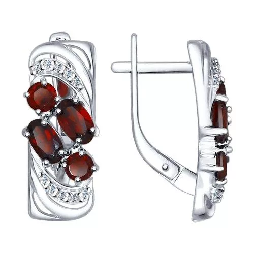 Серьги из серебра с гранатами и фианитами