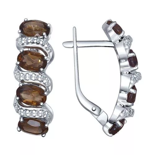 Серьги из серебра с раухтопазами и фианитами