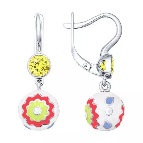 Серьги из серебра с эмалью с жёлтыми фианитами