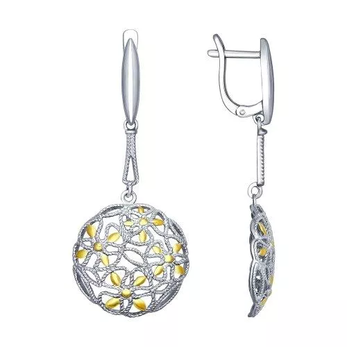 Серьги длинные из  серебра с золочением