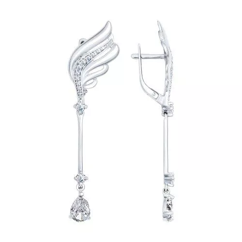 Серьги длинные из серебра с фианитами