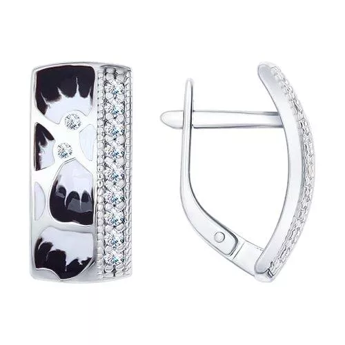 Серьги из серебра с эмалью с фианитами